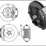This is a 3-D rendering of the brake cooling design. The design utilizes a high flow fan to feed ambient air to the rotor along with thermal shims that isolate the pad from the caliper and in conjunction block and draw heat away, reducing the possibility of boiling the brake fluid.